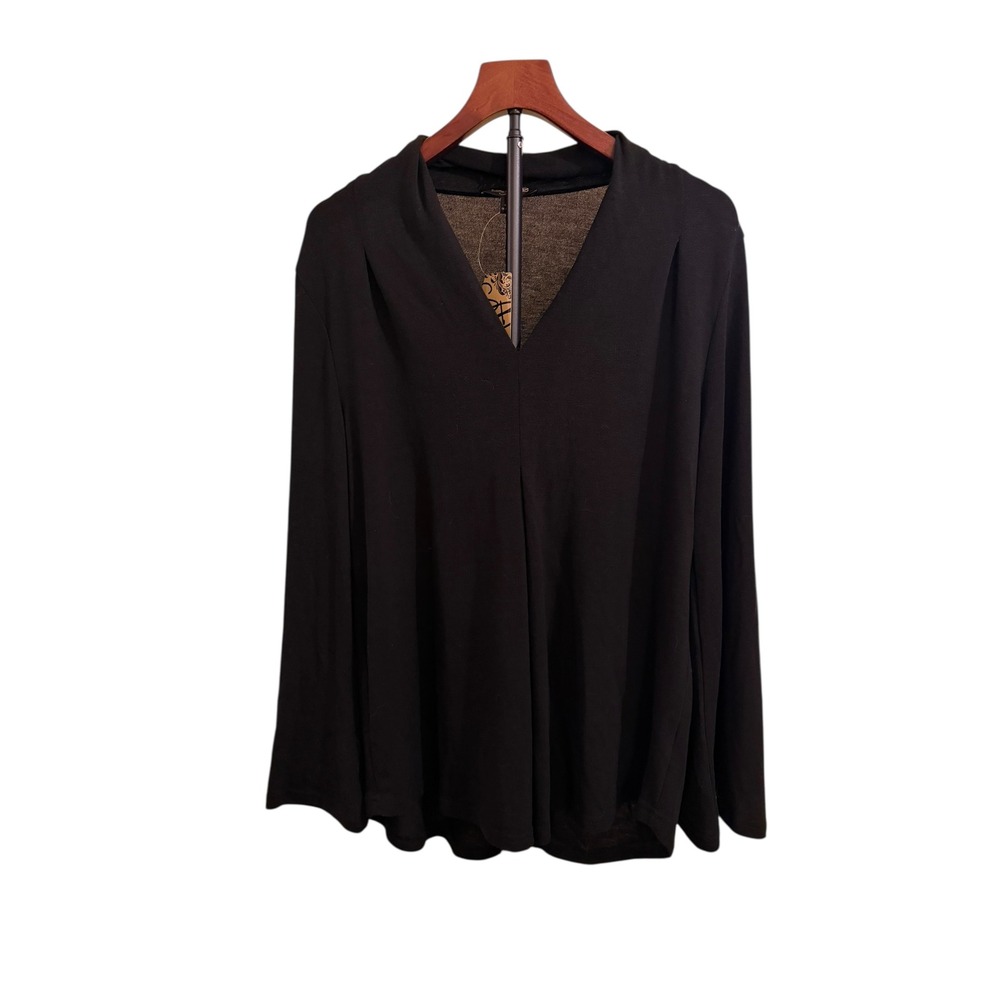 NWT Suzanne Betro‎ Black V Neck Long Sleeve Blouse Top Women's Size XL